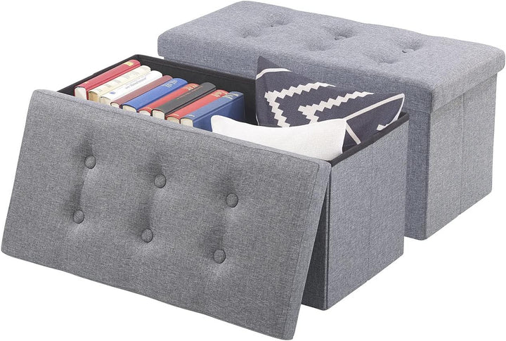 infactory Hocker: 2er-Set Faltbare 2in1-Sitzbänke und -truhen, 80 l, bis 300 kg, grau (Sitz-Hocker,