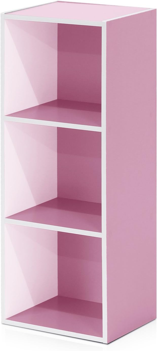 Furinno offenes Bücherregal mit 3 Fächern, holz, Weiss/Rosa, 30.5 x 23.6 x 80 cm 3 Fächer Weiss/Pink