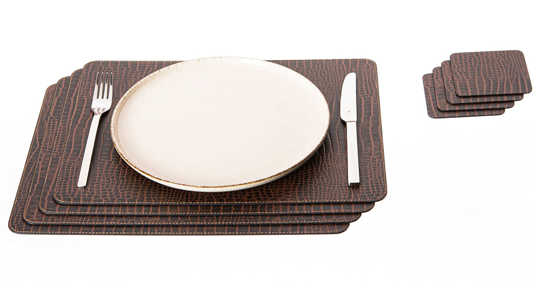 Nikalaz Platzsets und Untersetzer (4er Set) aus recyceltem Leder, Tischsets, 4 Stück Platzsets und 4