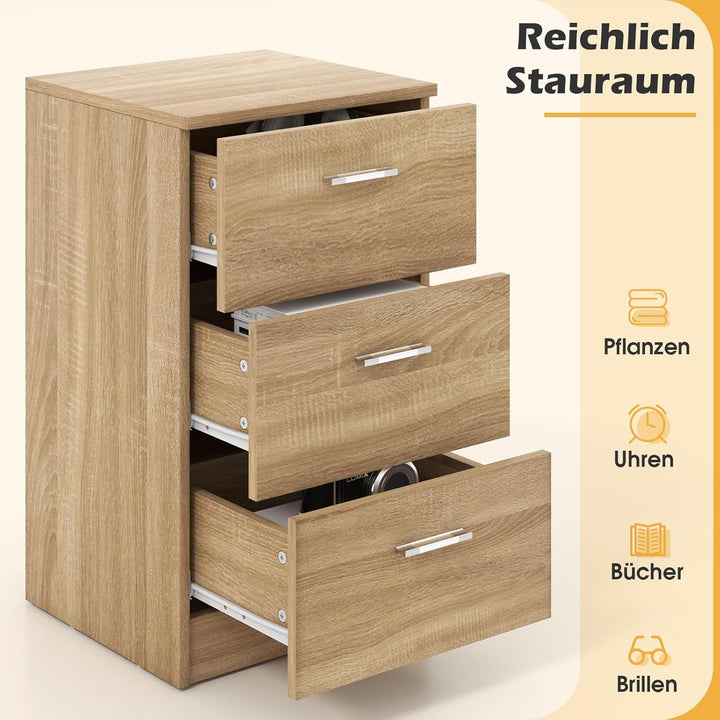 COSTWAY 2er Set Nachttisch mit 3 Schubladen, Nachtschrank für Boxspringbett, Nachtkommode, Nachtkons