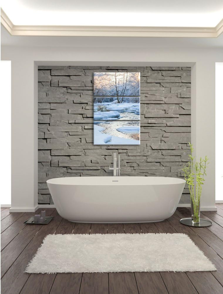 Pixxprint Bach in Winterlandschaft 3-Teiler Leinwandbild 120x80 Bild auf Leinwand