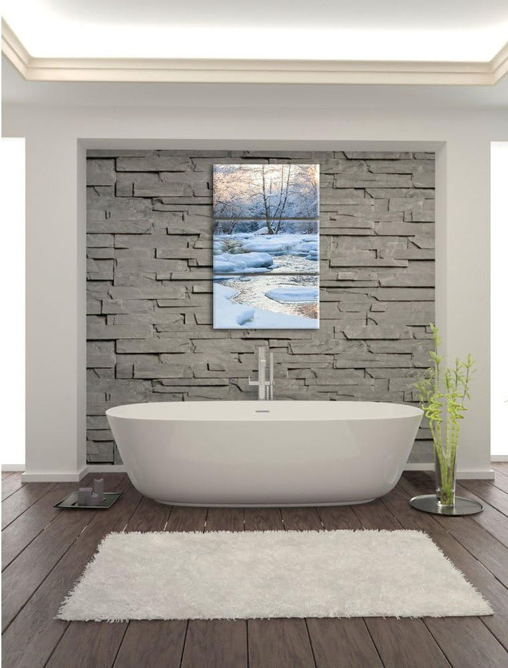 Pixxprint Bach in Winterlandschaft 3-Teiler Leinwandbild 120x80 Bild auf Leinwand