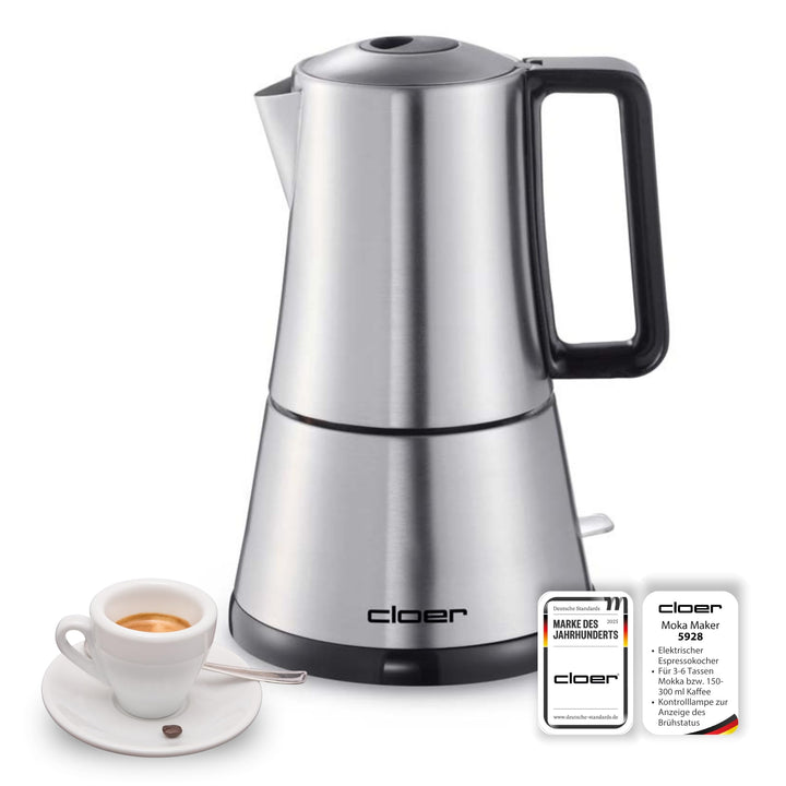 Cloer 5928 Espresso-Kocher / 365 W / für 3-6 Tassen Espresso / Edelstahlgehäuse Edelstahl 3-6 Tassen