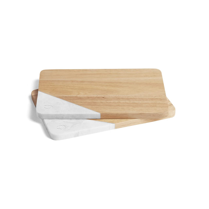 Springlane Frühstücksbrettchen 2er-Set - Kautschukholz & Marmor - 28 x 18 x 1,5 cm, Frühstücksbrettc