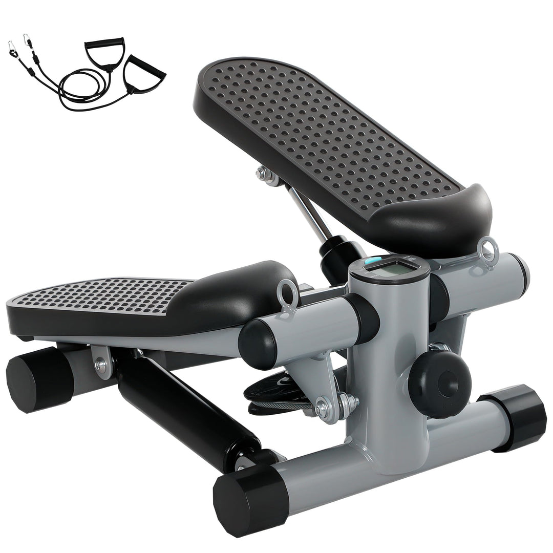 SPORTNOW 2 in 1 Mini-Stepper für Zuhause mit LCD-Display, Stepper Hometrainer mit Power Ropes, Up-Do