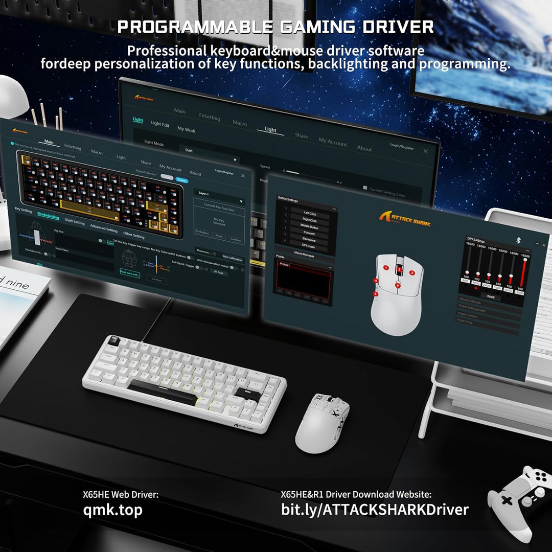 ATTACK SHARK Gaming-Tastatur &amp; -Maus-Set, X65 HE Kabelgebundene Magnettastatur und R1 Kabellose 59g