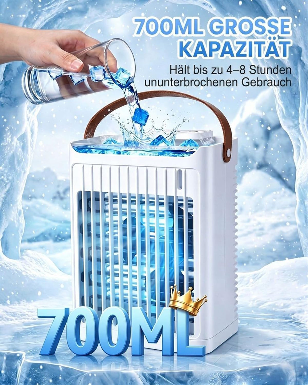 Luftkühler mit Verdunstungskühlung, Mini Klimaanlage, 4-In-1 700ml Mini Air Conditioner Mit 2-/4-/6-
