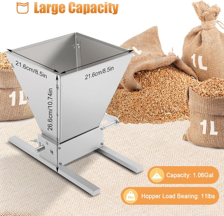 Manuelle Getreidemühle, 4L Handgetreidemühle Zerkleinerer für Getreide Futter, 2 Rollen Verstellbare