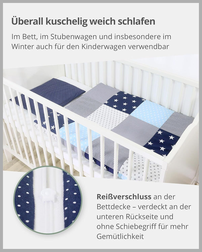 ULLENBOOM ® Baby Bettwäsche aus 100% Baumwolle (OEKO-TEX), 80x80 cm Blau Hellblau Grau - 2-teilig (S