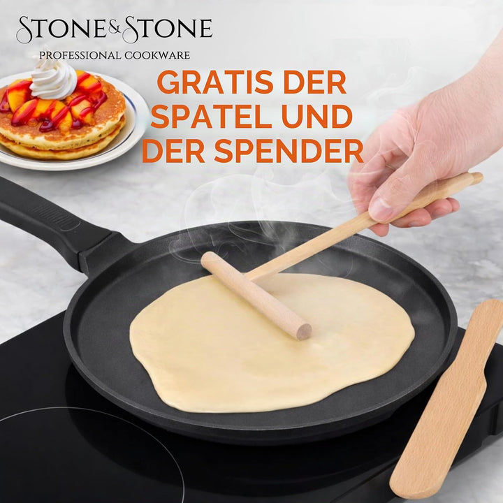 Stone&Stone Crêpespfanne 26cm – Pfannkuchenpfanne Antihaft, Induktion & Gas geeignet, Spülmaschinenf