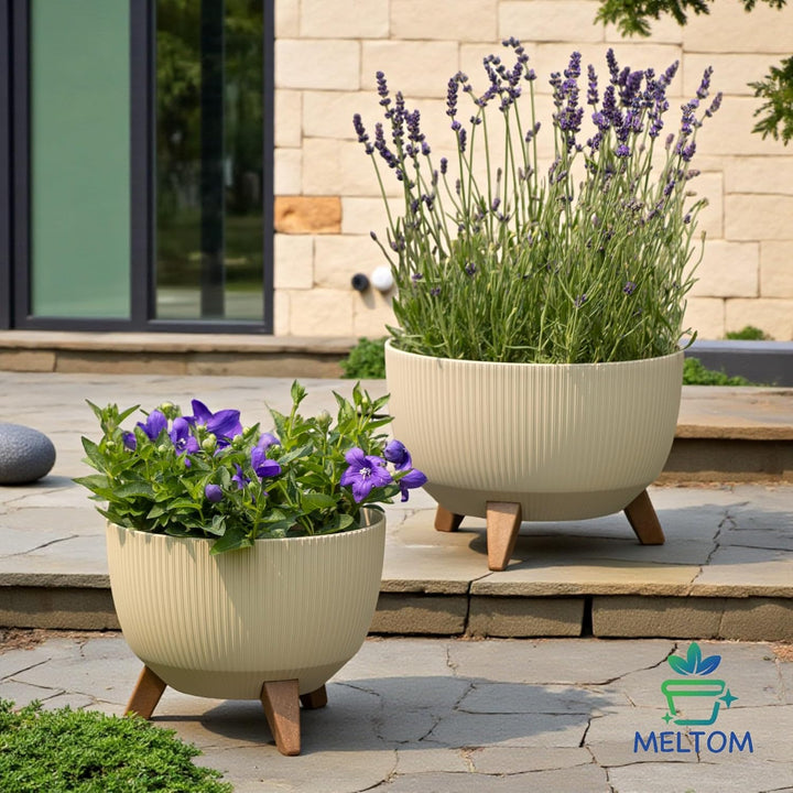 MELTOM Blumentopf Schale mit Füssen Einsatz Kräutertopf Übertopf Pflanzschale Eco Recycled (Baumwoll