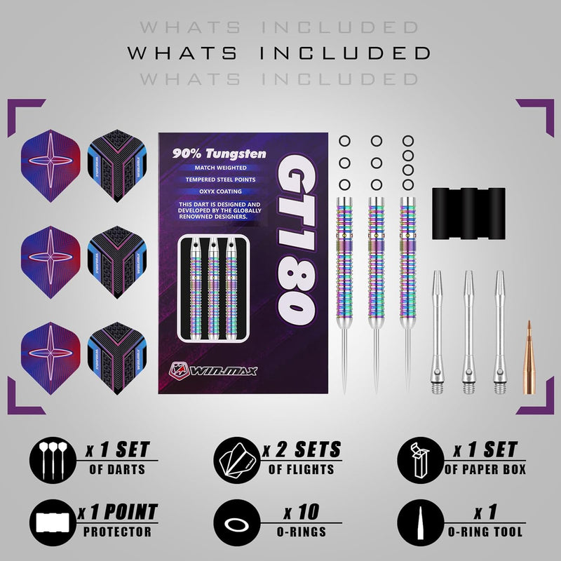 WIN.MAX Dartpfeile mit Metallspitze 90% Tungsten 3 Stück 90% Wolfram Stahl Darts 16-28 Gramm Dart pr