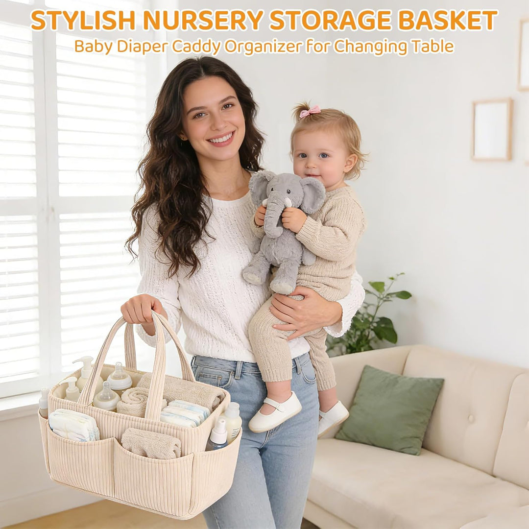 Wickelkorb Cord für Wickeltisch,Baby Windel Caddy Organizer mit Wechselbaren Fächern,Stilvoller Aufb
