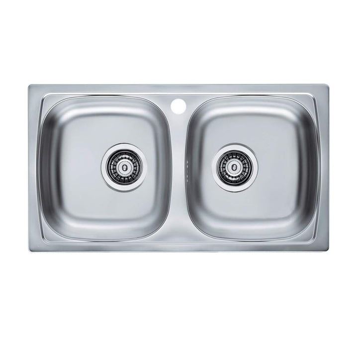 VBChome: Doppelbecken Einbauspüle mit Hahnloch 780 x 435 mm Camping Küchenspüle - Satinstruktur Alve