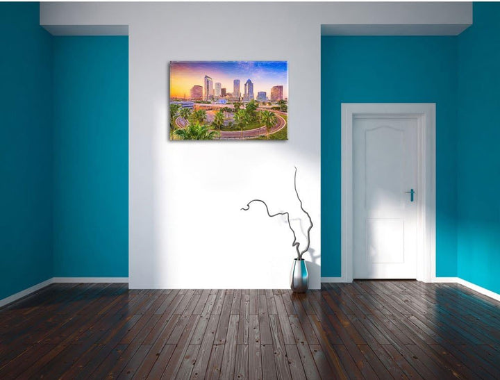 Pixxprint Skyline in den USA Kunst Buntstift Effekt, Format: 100x70 auf Leinwand, 100x70