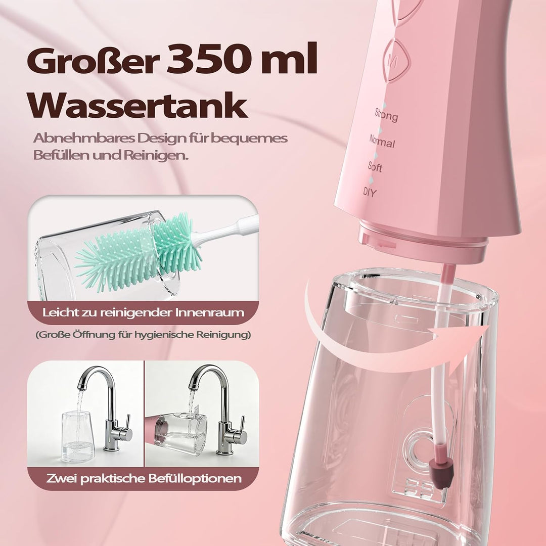 OasiSmile Kabellose Elektrische Munddusche, 4 Modi DIY Druck &amp; 5 Düsen,Rosa | Munddusche Testsieger