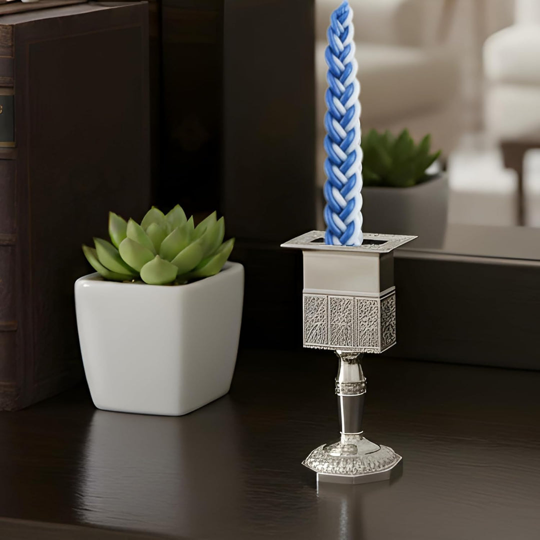 MASORET Havdalah-Kerzenhalter aus Nickel, achteckig, 14,2 cm hoch, + Mini-Tehillim-Buch Octagon Havd