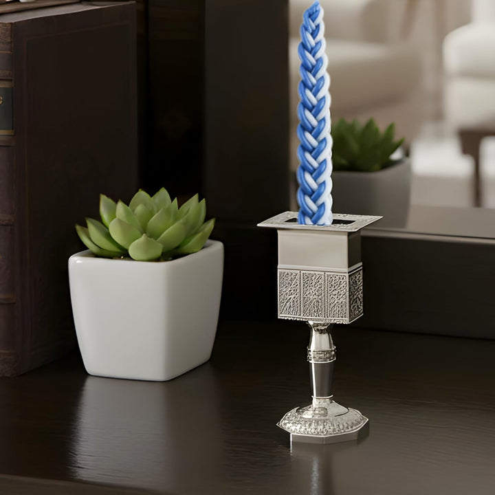 MASORET Havdalah-Kerzenhalter aus Nickel, achteckig, 14,2 cm hoch, + Mini-Tehillim-Buch Octagon Havd