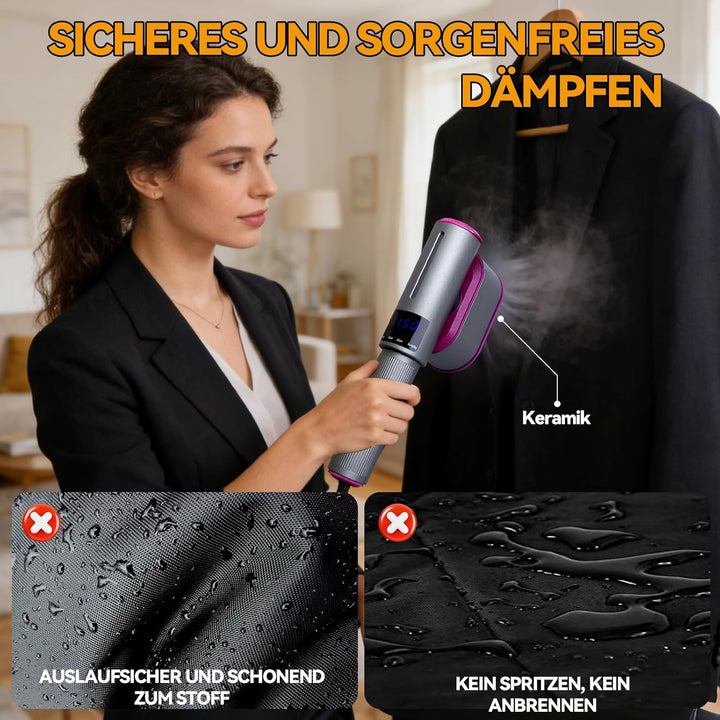 Dampfglätter, 2-in-1 Tragbarer Steamer mit 100ml Wassertank & 1200 W, 15s Schnellaufheizung, LED Dis