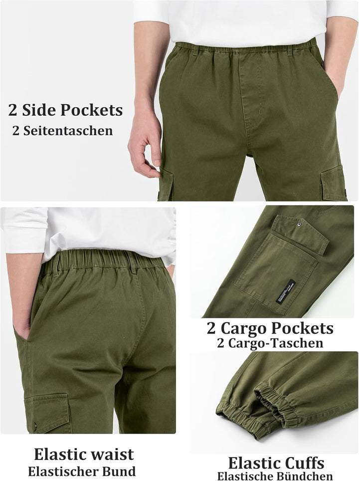 CAMLAKEE Kinder Jungen Cargohose Jogger Hose mit elastischem Bund 152-158 Armee Grün, 152-158 Armee