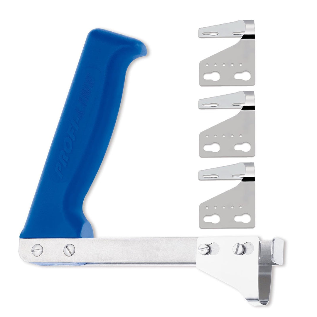 Giesser Profi Rippenlöser - Grifffarbe blau - Rippenzieher mit 2.0 cm Edelstahlklinge & 3 Ersatzklin