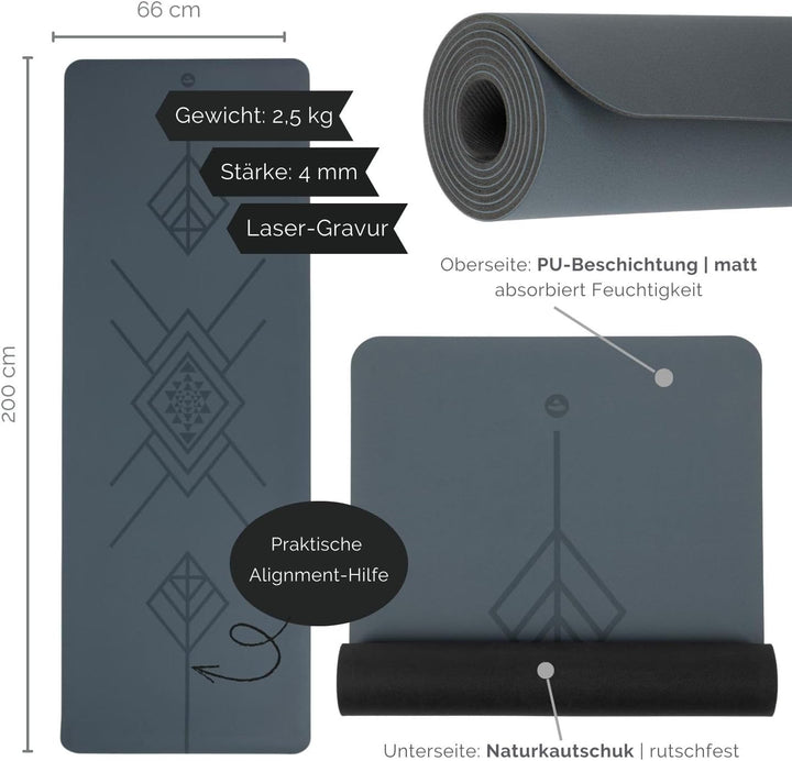 Bodhi Yogamatte Phoenix | Rutschfest &amp; Schadstofffrei | Matte aus Naturkautschuk mit PU-Beschichtung