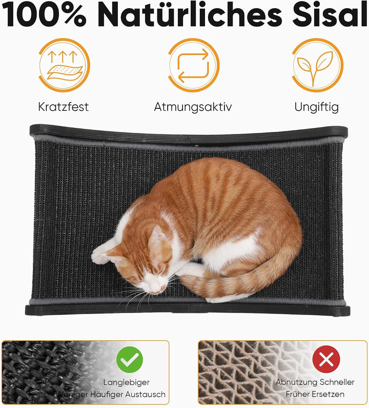 FUKUMARU Sisal Kratzbrett Holz, 60 cm strapazierfähiges Kratzbaum-Bett für Wohnungskatzen, Hängematt