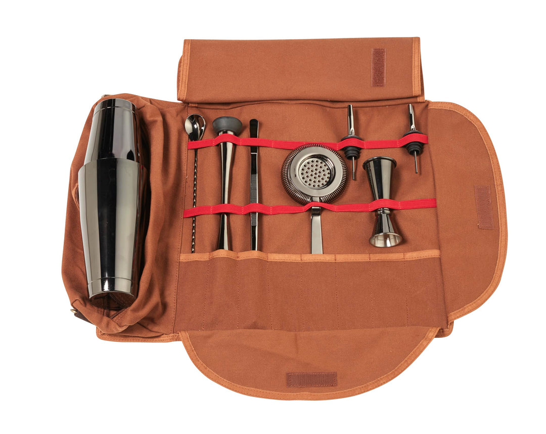 Cocktail Barman Canvas Set Tasche Barman Mixologie (Schwarz Gun Metall) (4 Farben erhältlich), Schwa