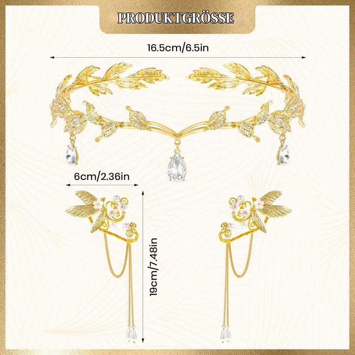 Hifot Elfen Ohrringe Tiara Set für Damen, Elfen Krone Kopfschmuck Fee Pixie Elf Ohren Ohrclips für E