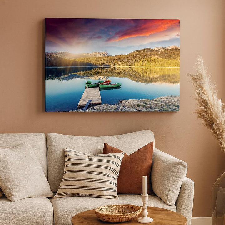 Bilder auf Leinwand 100x70cm Leinwandbild mit Rahmen See Berge Wasser Gross Wanddeko Bild Schlafzimm