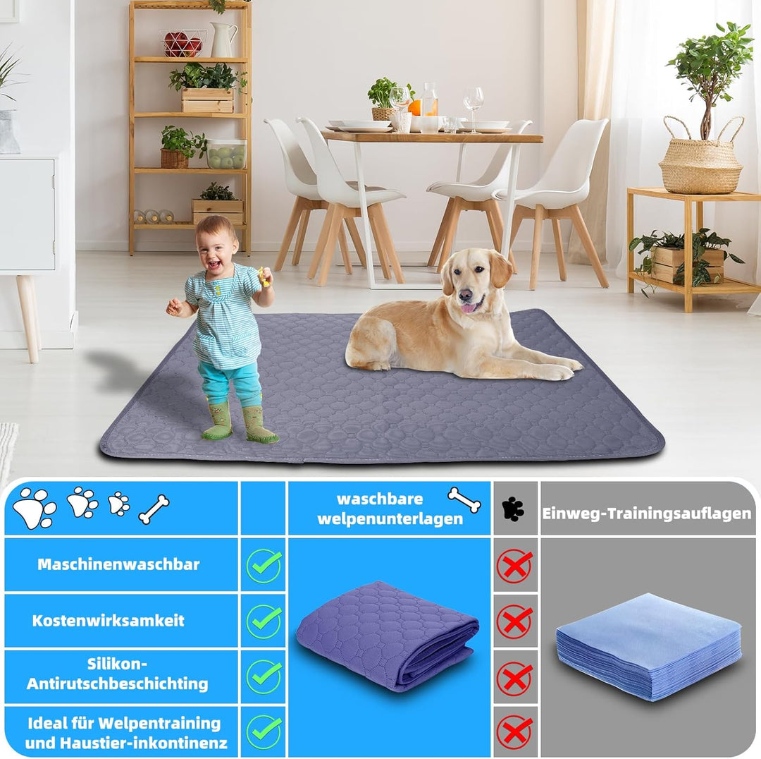 Waschbar Haustier-Urinunterlage, 2 Stück 100*70 cm Wiederverwendbare Welpenunterlagen Matte für Hund