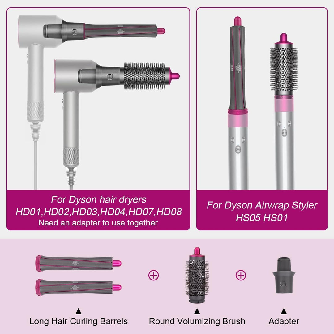 Langhaarfässer und runde Volumenbürste für Dyson Airwrap Styler, Haarstyling-Set enthält 2 Lockenfäs