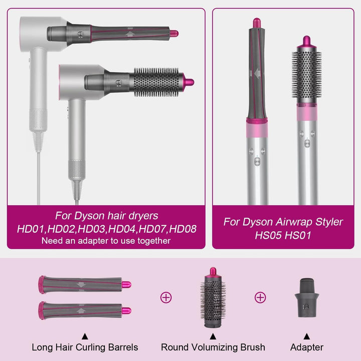 Langhaarfässer und runde Volumenbürste für Dyson Airwrap Styler, Haarstyling-Set enthält 2 Lockenfäs