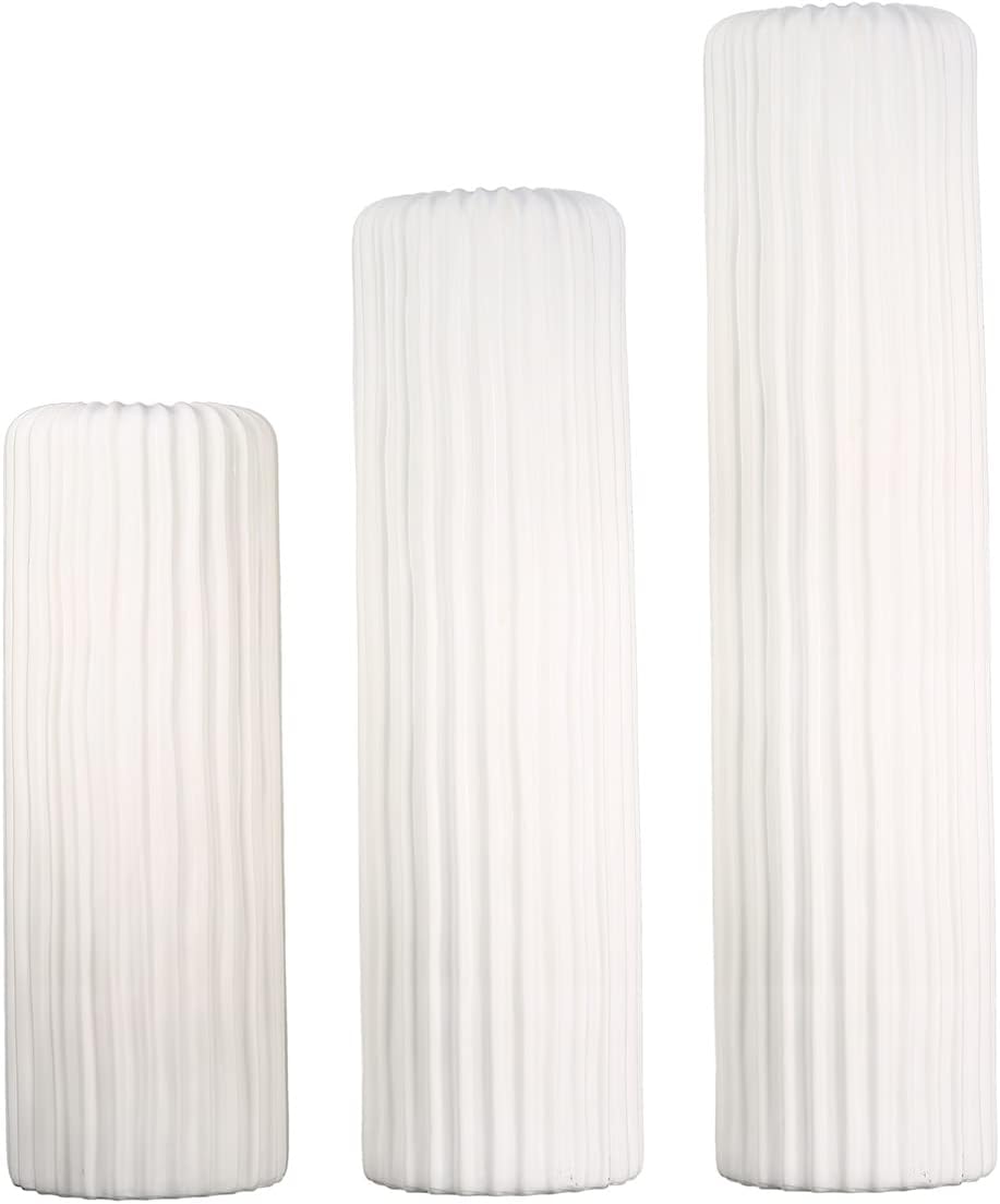 Casablanca Vase - Fjord - aus Keramik weiss matt mit Rillenstruktur H. 76 cm Höhe 76 cm Weiss, Höhe