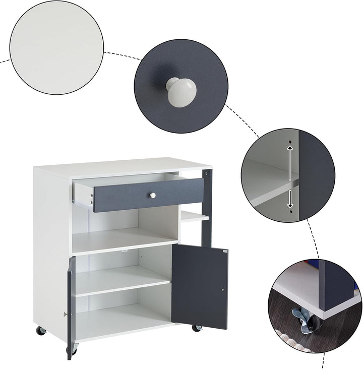 Bonnlo Küchenwagen mit Rollen, Kühceninsel, Servierwagen mit Schublade, Küchenschrank Arbeitsplatte