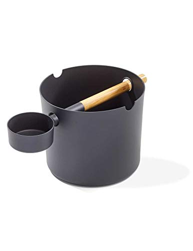 SET> KOLO Sauna Kübel, Kelle + Themometer in Schwarz + Bürste Natur | tolles Sauna-Set | Sauna-Gesch