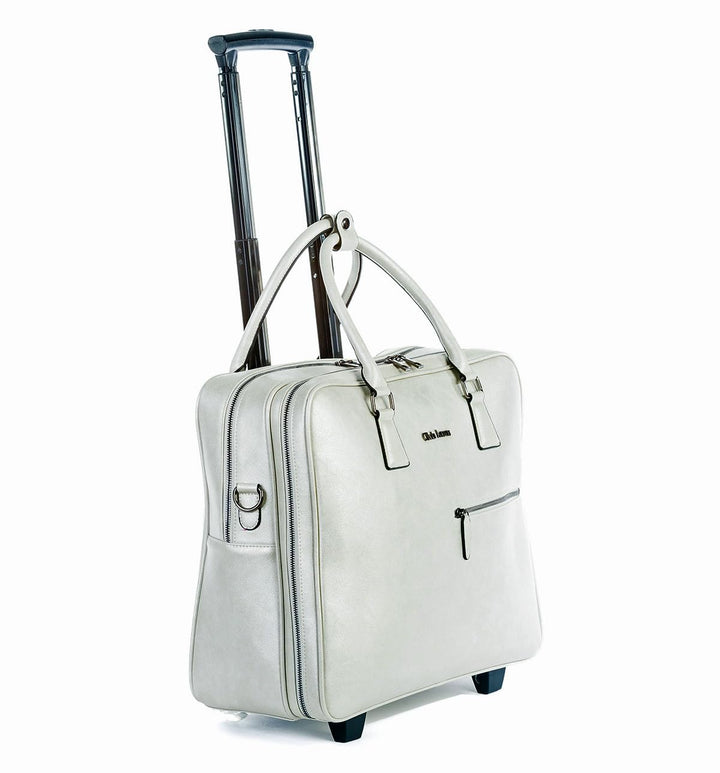 Damen rollende Aktentasche Trolley Silber-weiss, Laptoptrolley Tasche