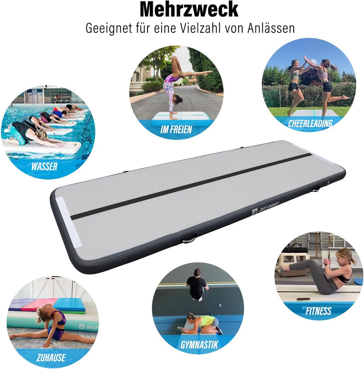 AKSPORT Air Matte Track Tumbling Matte,3/4/5/6m Aufblasbar Gymnastikmatte Turnmatte Tumbling Matten