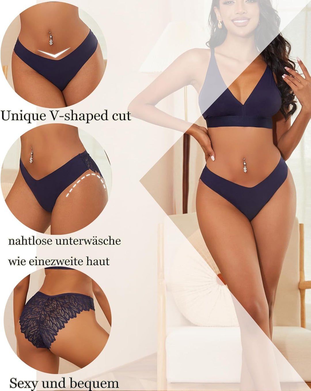 ALL OF ME 6er Pack Seamless Unterwäsche Damen Slip Nahtlos Spitzen Slips Frauen Unterhosen Spitze Se