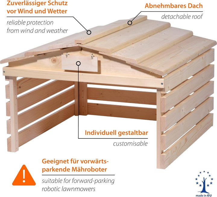 dobar® Mähroboter Garage aus Holz mit abnehmbarem Dach - Rasenroboter Unterstand mit individualisier
