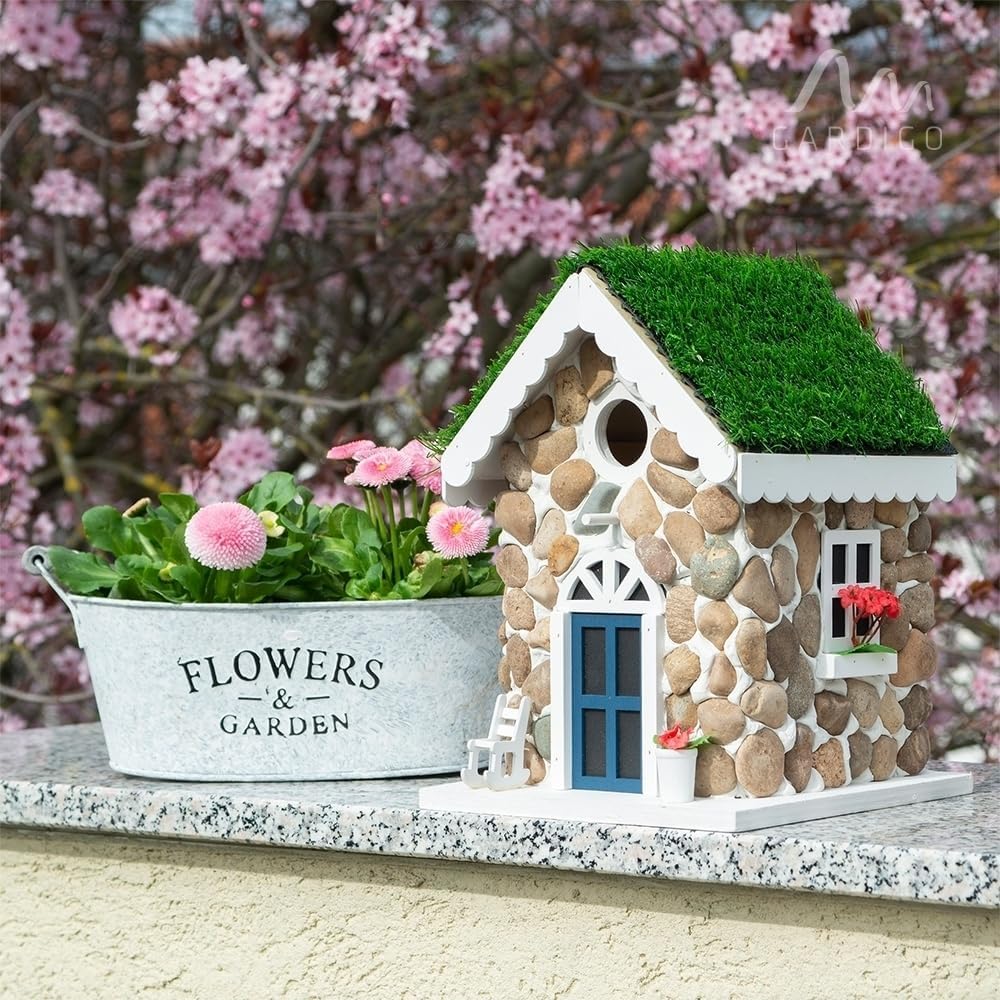 GARDIGO® Nistkasten in Steinhaus-Optik Dekoratives Vogelhaus zum Aufhängen Mit echten Steinen Meisen