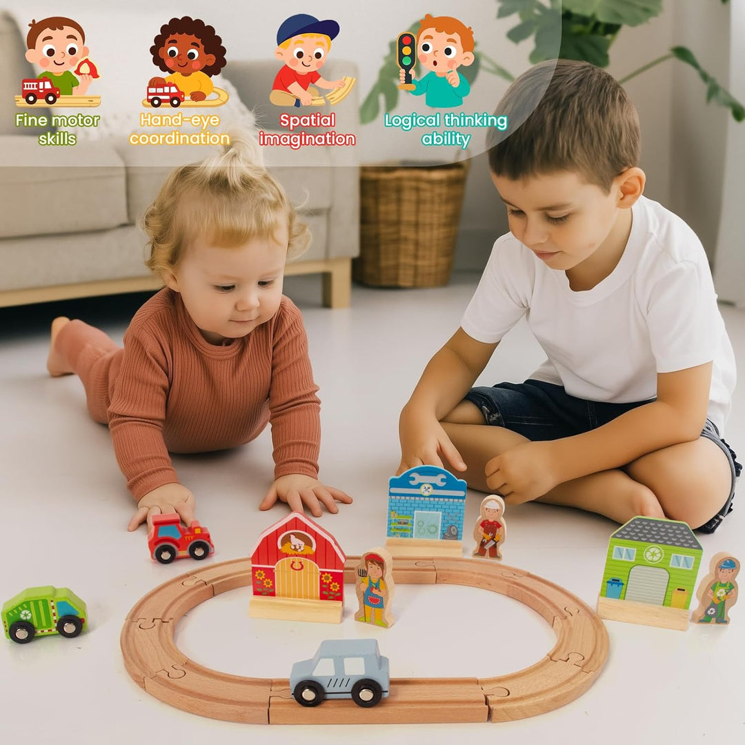 Holz Schiene Wagen Set Landwirtschaft, städtische Gesundheit Thema Kinder Spielzeug Holz Eisenbahn 3