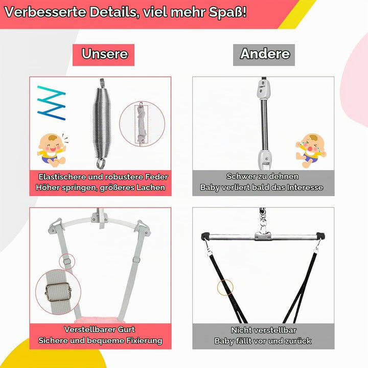 FUNLIO 2-in-1 Baby-Türspringer mit Türklemme und Laufgurt für 6-24 Monate. Stabiler Sprungmechanismu