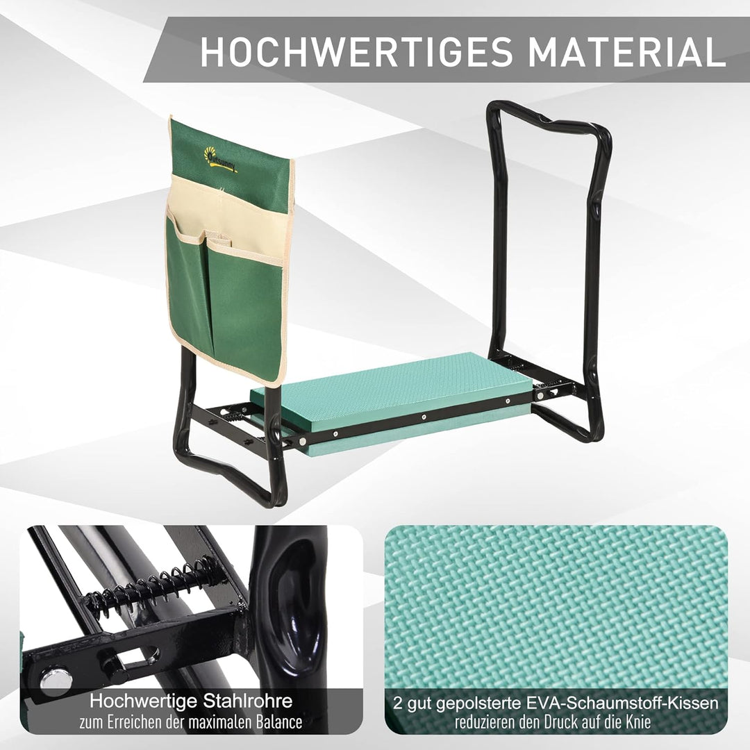 Outsunny Kniebank, Klappbarer Gartenhocker, 2-in-1, Kniehilfe, mit Werkzeugtasche, Eva-Schaumstoff,