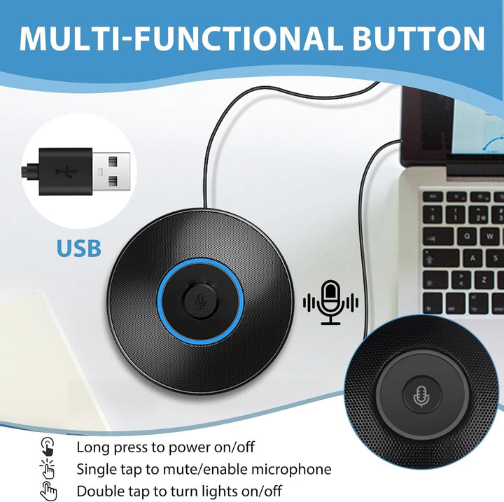 USB Konferenzmikrofon, USB Mikrofon für PC, 360 Grad Omnidirektionales Kondensator Mikrofon mit Stum