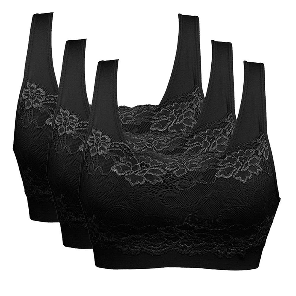 Womens Strech Ohne Buegel Push up Yoga Sports BH Bra Top Set Fuer Fitnesstraining Polsterung 3er Pac