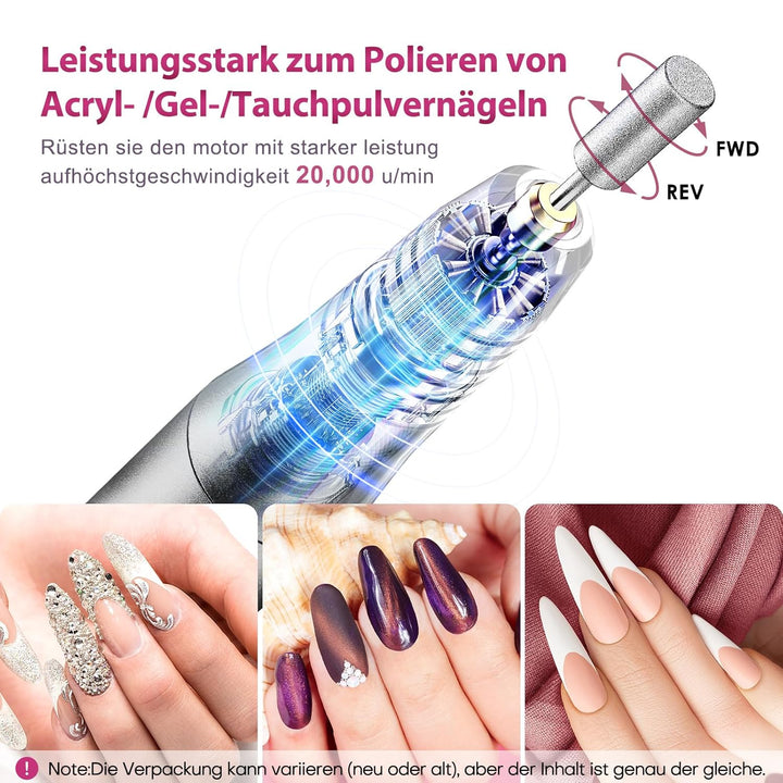 COSLUS Kabellos Tragbar Nagelfräser, 11 in 1 Profi Maniküre und Pediküreset, Nagelfeile für Gelnägel