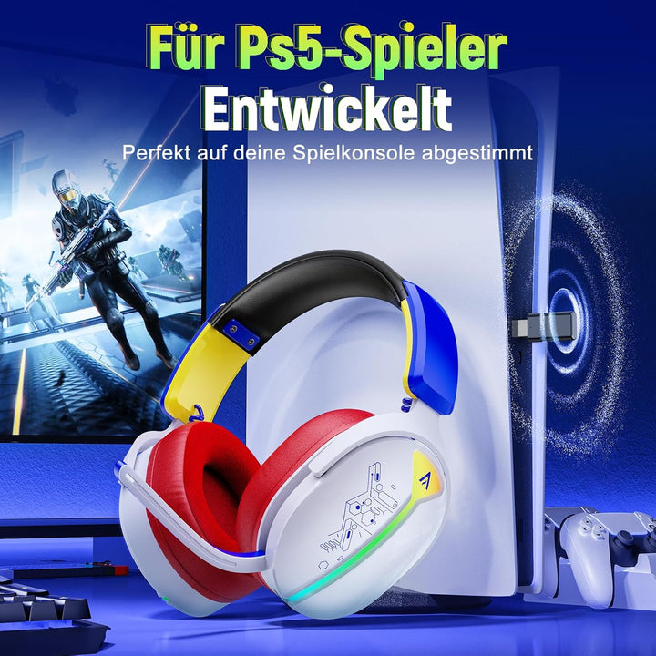 Gaming Headset Wireless, Headset mit Mikrofon für ps5 ps4, PC, Switch, Bluetooth 5.3, 7.1 Surround S
