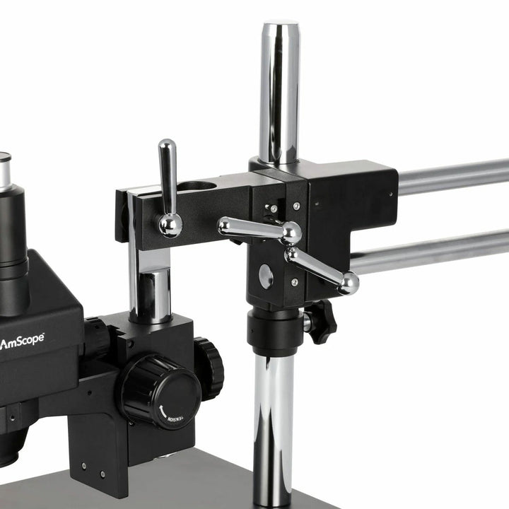 AmScope SM-4TZZ-B Trinokulares Stereo-Zoom-Mikroskop mit Schwarzem Doppelarm-Ausleger, 3.5X-180X, Sc