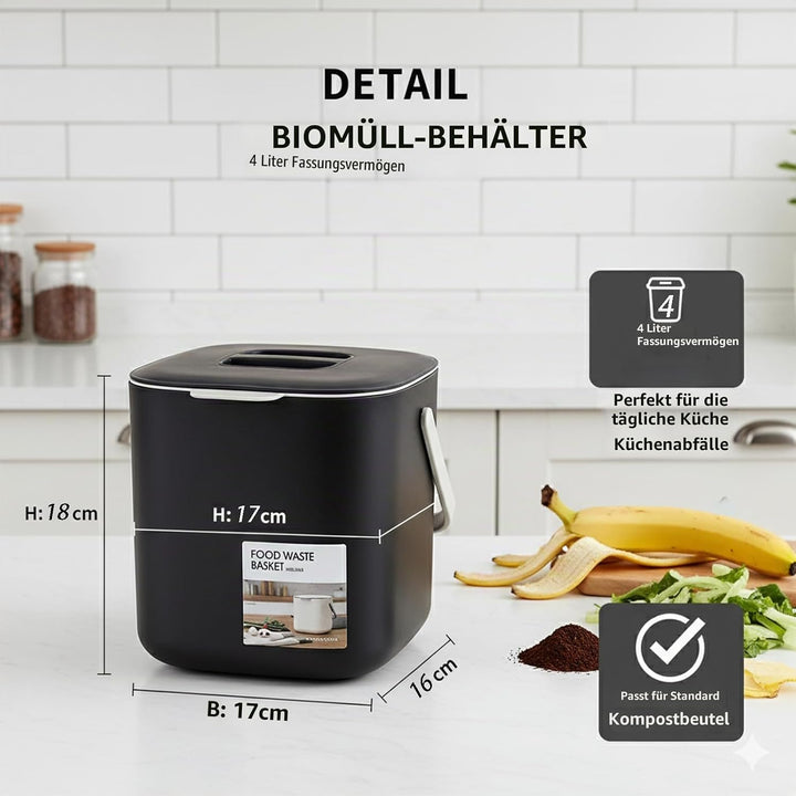 Kleiner Biomülleimer Küche, 4L Biomülleimer Küche mit Sieb - Geruchsneutral, Spülmaschinenfest für K